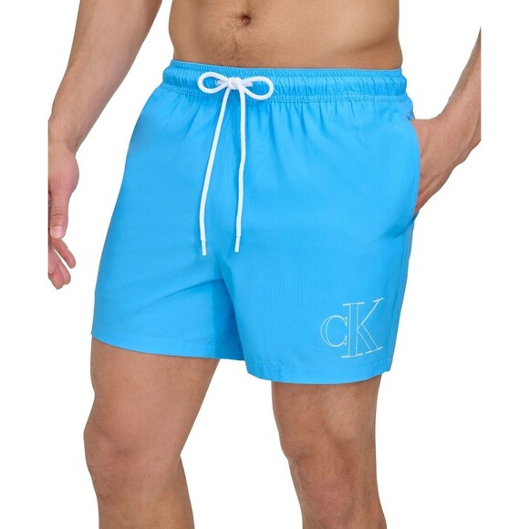 Calvin Klein Men's Outline Logo Modern Euro 5" Volley Swim Trunks ShortsBlue 2XL - Picture 1 of 6